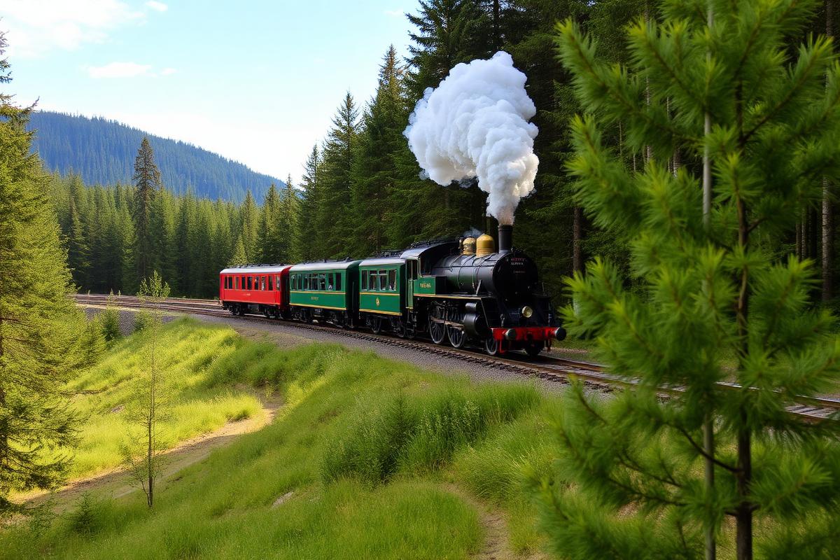 Dampfzug der Harzer Schmalspurbahn zwischen Fichtenwäldern